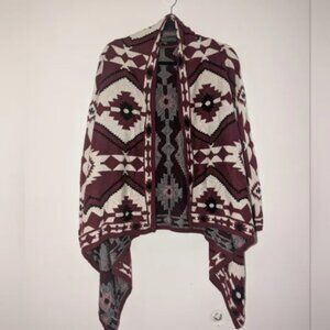 H&M Divided Burgundy and Cream Geometric Poncho
